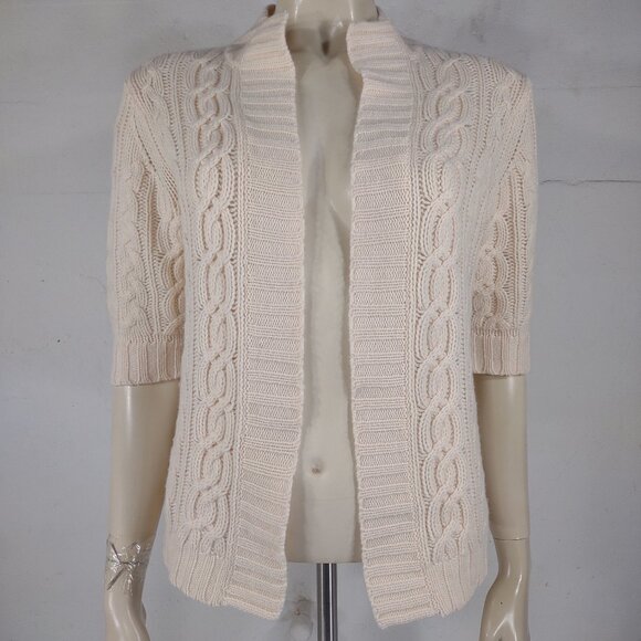 Theory ivory cream 100% Cashmere cable knit open front cardigan ladies Medium - Picture 1 of 8